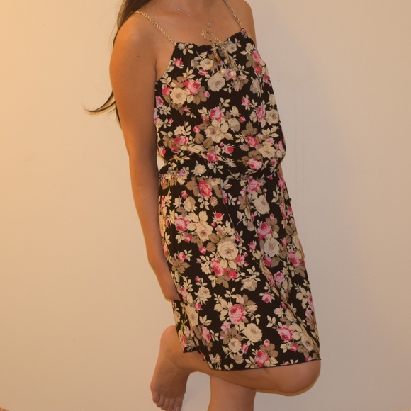 Pink and Black Floral Dress with Rope Strap - Picture 2 of 5